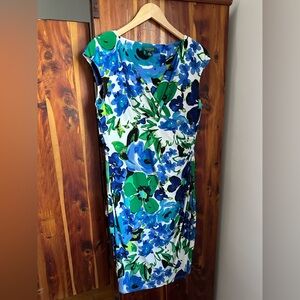 Ralph Lauren Ruched Floral Dress with Cap Sleeves